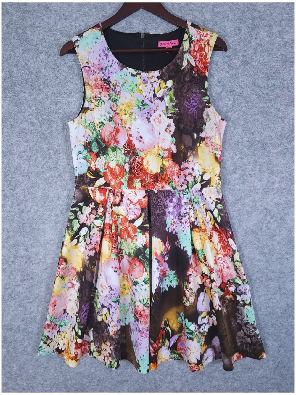 Betsey Johnson Floral Scuba Skater Dress 12 Dark Floral Maximalist Party Dress